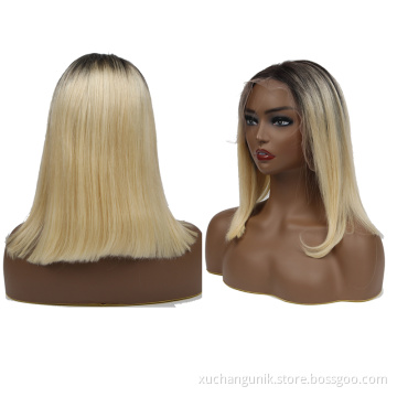 High Quality Human Virgin Hair Colorful Bob 13x4 HD Transparent Lace Front Wig Brazilian 613 Blonde Short Human Hair Bob Wig